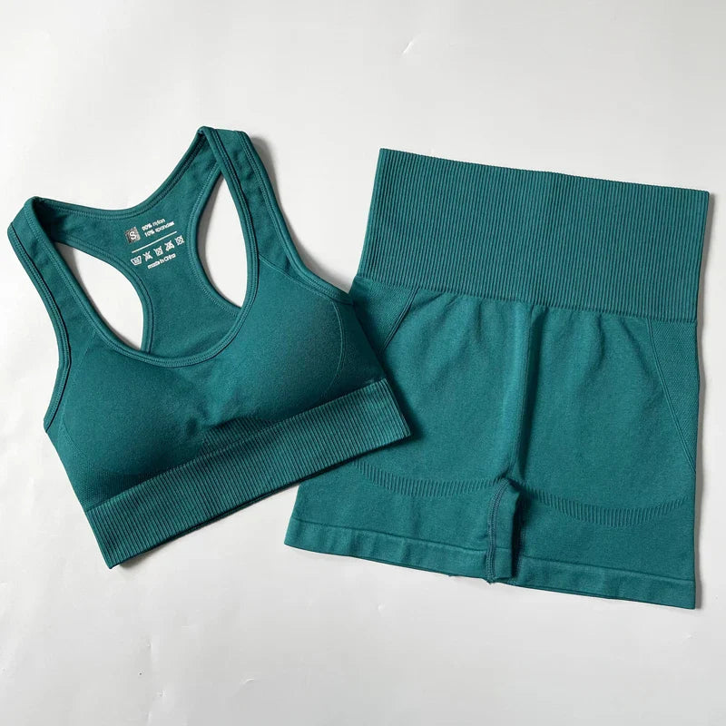 Heidi-Mode | 2/3/4Pcs Nahtlose Frauen Yoga Set Trainings Sportbekleidung Fitness Langarm Crop Top Hohe Taille Leggings Sportanzug