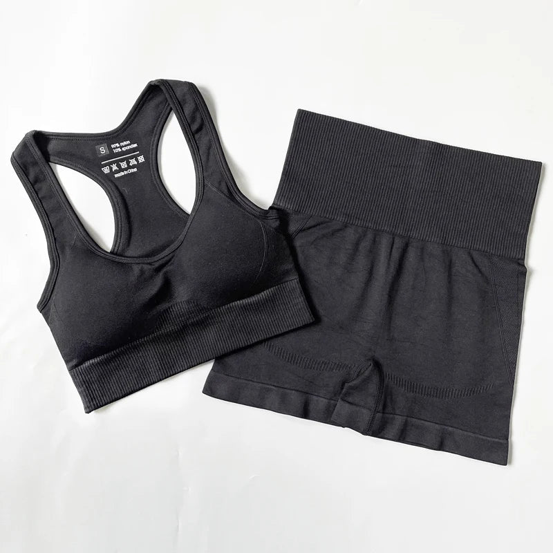Heidi-Mode | 2/3/4Pcs Nahtlose Frauen Yoga Set Trainings Sportbekleidung Fitness Langarm Crop Top Hohe Taille Leggings Sportanzug
