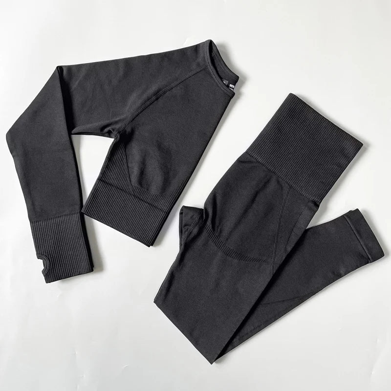 Heidi-Mode | 2/3/4Pcs Nahtlose Frauen Yoga Set Trainings Sportbekleidung Fitness Langarm Crop Top Hohe Taille Leggings Sportanzug