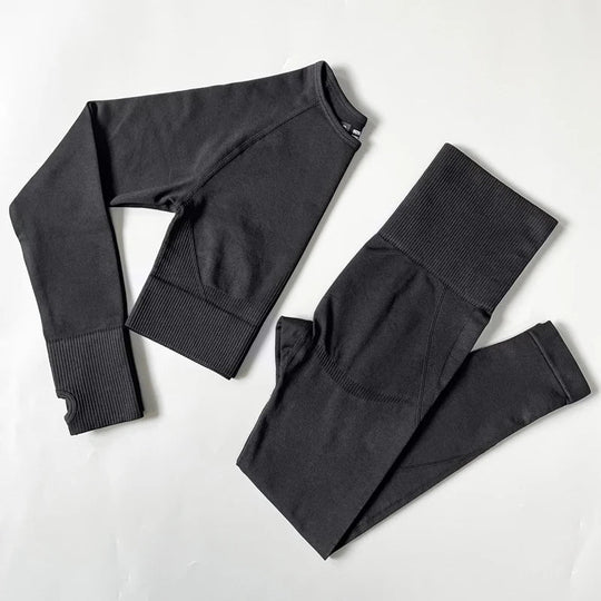 Heidi-Mode | 2/3/4Pcs Nahtlose Frauen Yoga Set Trainings Sportbekleidung Fitness Langarm Crop Top Hohe Taille Leggings Sportanzug