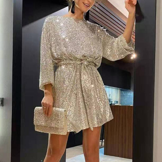 Festkleid mit Glitzer und Taillenband für Damen