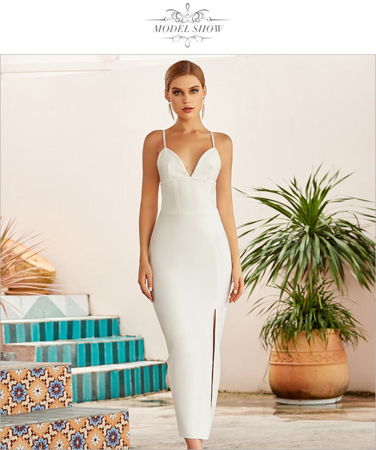 Heidi-Mode | V-Ausschnitt Spaghetti Träger Bodycon Bandage Maxi Kleider
