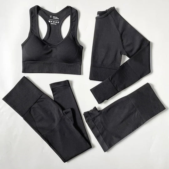 Heidi-Mode | 2/3/4Pcs Nahtlose Frauen Yoga Set Trainings Sportbekleidung Fitness Langarm Crop Top Hohe Taille Leggings Sportanzug