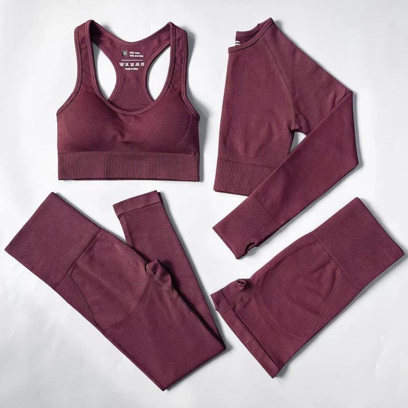 Heidi-Mode | 2/3/4Pcs Nahtlose Frauen Yoga Set Trainings Sportbekleidung Fitness Langarm Crop Top Hohe Taille Leggings Sportanzug