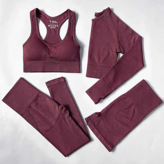 Heidi-Mode | 2/3/4Pcs Nahtlose Frauen Yoga Set Trainings Sportbekleidung Fitness Langarm Crop Top Hohe Taille Leggings Sportanzug