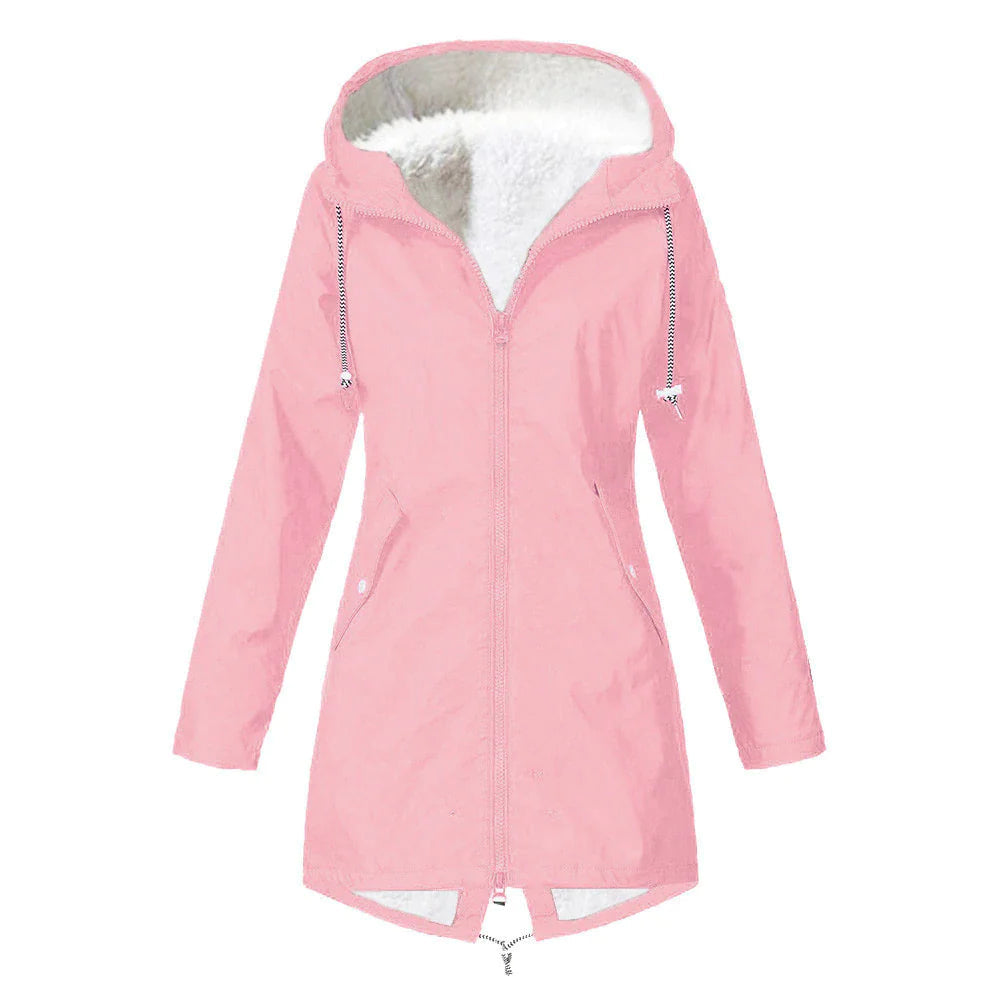 Heidi-Mode | Wasserfeste Damen-Regenjacke mit Wolle und Kapuze,