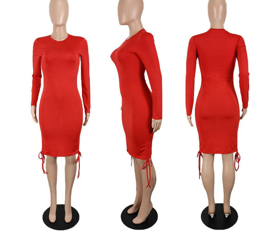 Heidi-Mode | Einfarbige Raffung Dehnbare Bodycon Midi Kleider