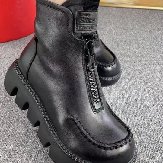 Heidi-Mode | Damen Retro Pu-Leder Warme Kurze Stiefel