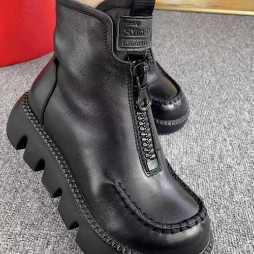 Heidi-Mode | Damen Retro Pu-Leder Warme Kurze Stiefel