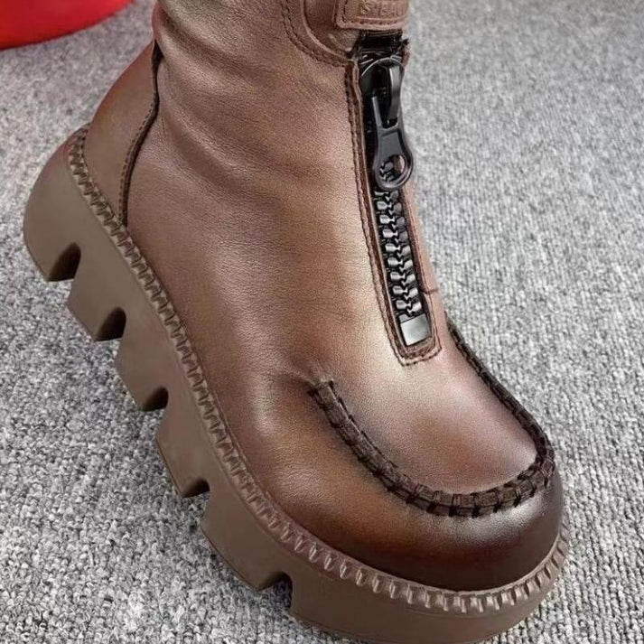 Heidi-Mode | Damen Retro Pu-Leder Warme Kurze Stiefel