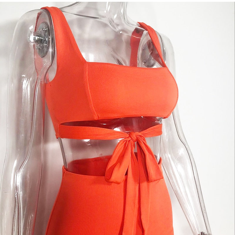 Heidi-Mode | Tank Top Bauch Knoten und Langer Bodycon Rock Satzs