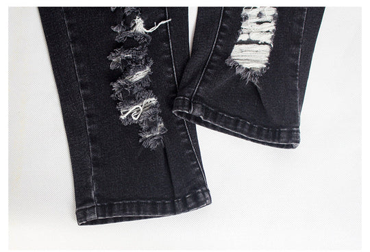 Heidi-Mode | Knielange Zerrissene Moto Jeans Shorts