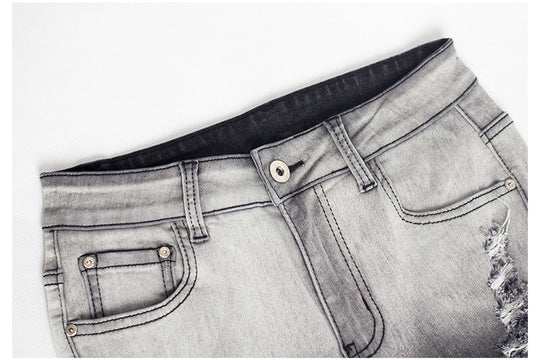 Heidi-Mode | Knielange Zerrissene Moto Jeans Shorts