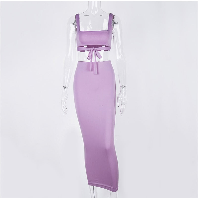 Heidi-Mode | Tank Top Bauch Knoten und Langer Bodycon Rock Satzs