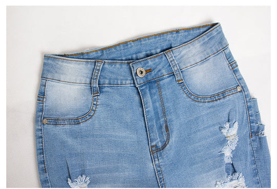 Heidi-Mode | Knielange Zerrissene Moto Jeans Shorts