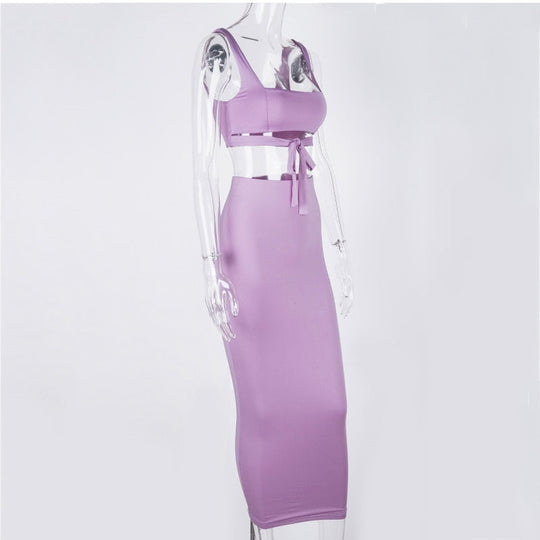 Heidi-Mode | Tank Top Bauch Knoten und Langer Bodycon Rock Satzs