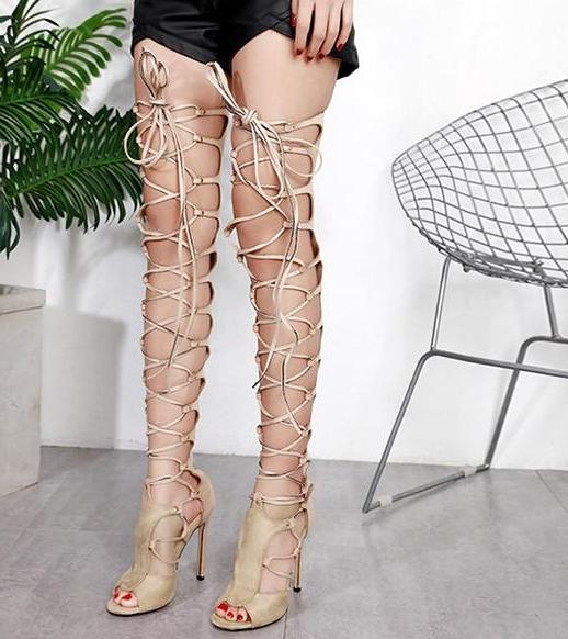 Heidi-Mode | Oberschenkels Hohe Gladiator Cross Tied High Heels