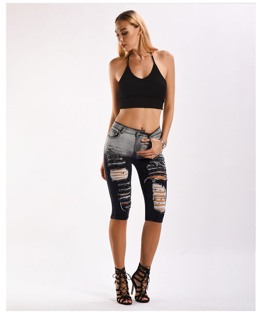 Heidi-Mode | Knielange Zerrissene Moto Jeans Shorts