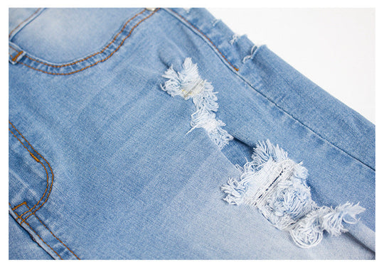 Heidi-Mode | Knielange Zerrissene Moto Jeans Shorts