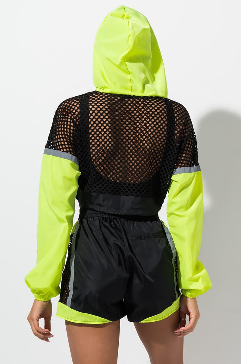 Heidi-Mode | Fishnet Langarm Kapuzenpulli Jacken und Shorts Satzs