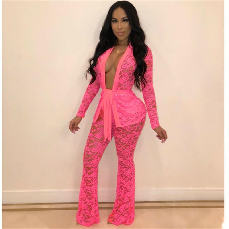 Heidi-Mode | Tiefes V-Ausschnitt Spitzen Blazer Jumpsuits