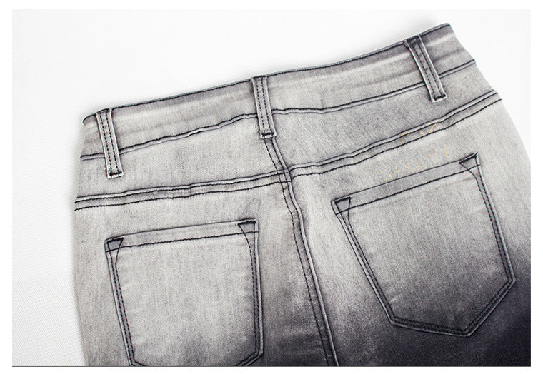 Heidi-Mode | Knielange Zerrissene Moto Jeans Shorts