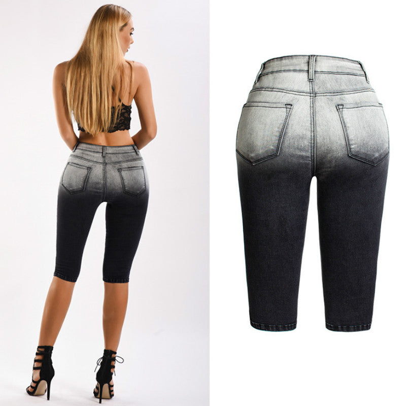 Heidi-Mode | Knielange Zerrissene Moto Jeans Shorts