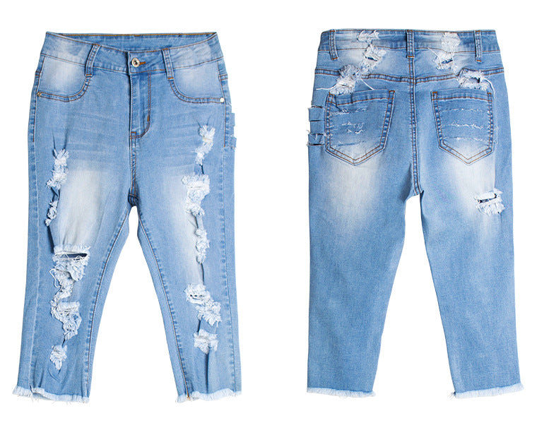 Heidi-Mode | Knielange Zerrissene Moto Jeans Shorts