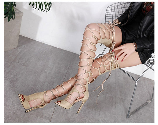 Heidi-Mode | Oberschenkels Hohe Gladiator Cross Tied High Heels