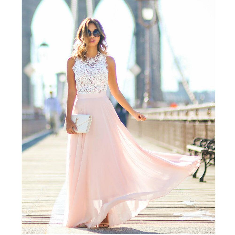 Heidi-Mode | Maxikleid Spitzenoberteil Ärmellos A-Linie Fließendes Elegantes Design