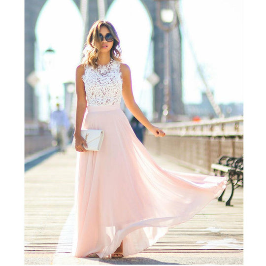 Heidi-Mode | Maxikleid Spitzenoberteil Ärmellos A-Linie Fließendes Elegantes Design