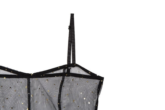 Heidi-Mode | Stern Schwarz Netz Transparent Ärmelloses Maxi Kleid