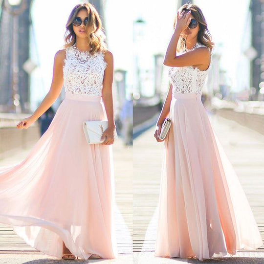Heidi-Mode | Maxikleid Spitzenoberteil Ärmellos A-Linie Fließendes Elegantes Design