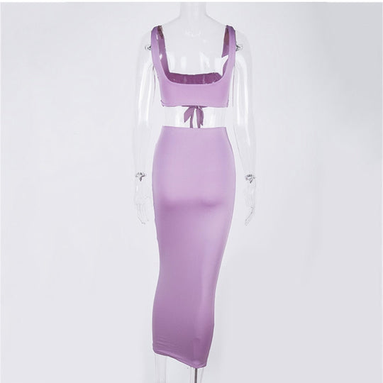 Heidi-Mode | Tank Top Bauch Knoten und Langer Bodycon Rock Satzs