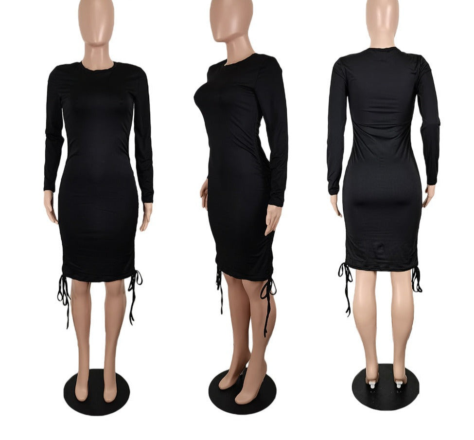 Heidi-Mode | Einfarbige Raffung Dehnbare Bodycon Midi Kleider