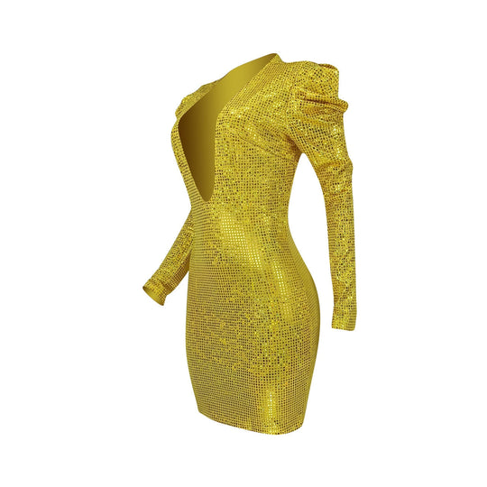 Heidi-Mode | Glitzer Deep V-Langarm Mini Kleider