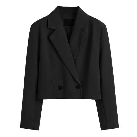 Heidi-Mode | Mode Frauen Elegant Kurz Blau Jacke Entspannt Büroarbeit Vintage Einfarbig Lange Ärmel Reverskragen Zweireiher Jacke