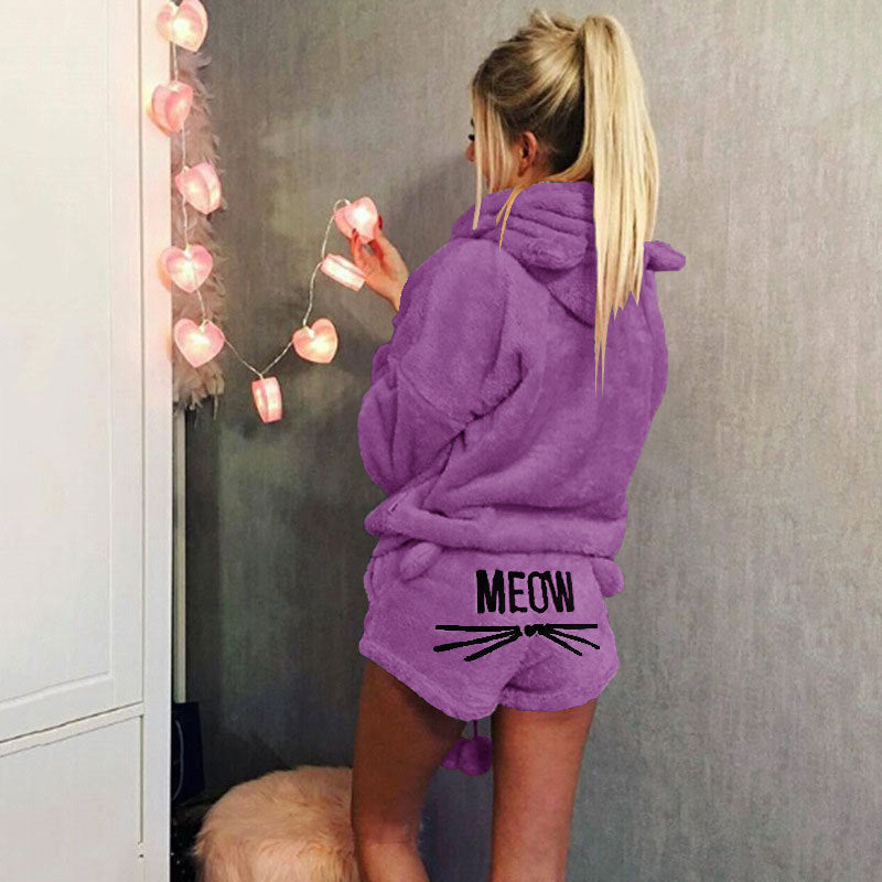 Heidi-Mode | Niedliches Fluffy Lounge Satz mit Katzenmotiven