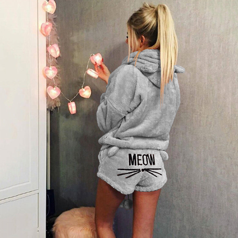 Heidi-Mode | Niedliches Fluffy Lounge Satz mit Katzenmotiven