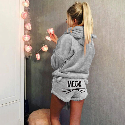 Heidi-Mode | Niedliches Fluffy Lounge Satz mit Katzenmotiven