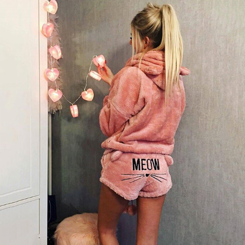 Heidi-Mode | Niedliches Fluffy Lounge Satz mit Katzenmotiven