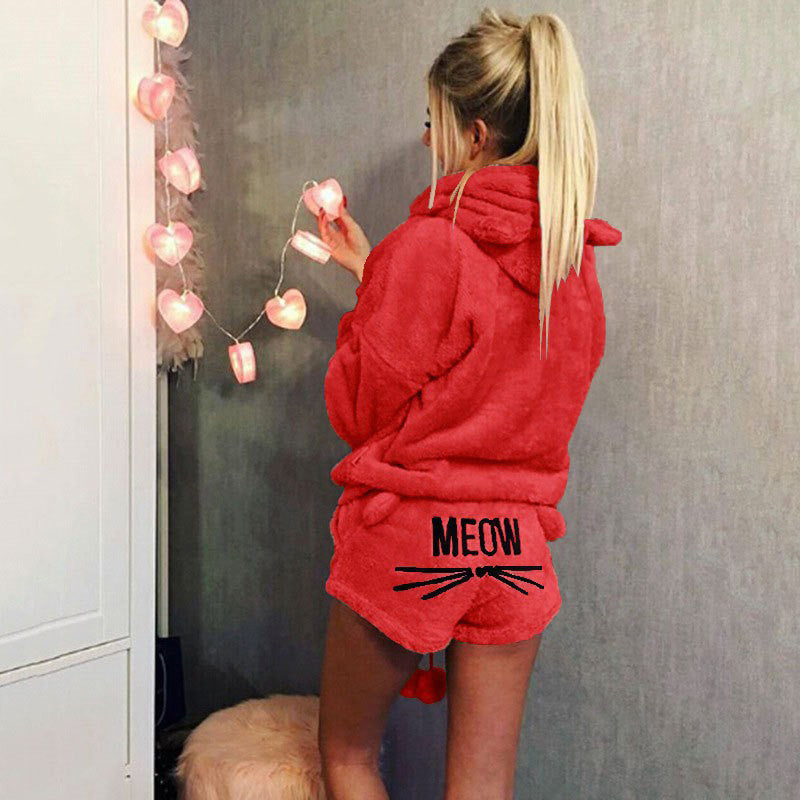Heidi-Mode | Niedliches Fluffy Lounge Satz mit Katzenmotiven