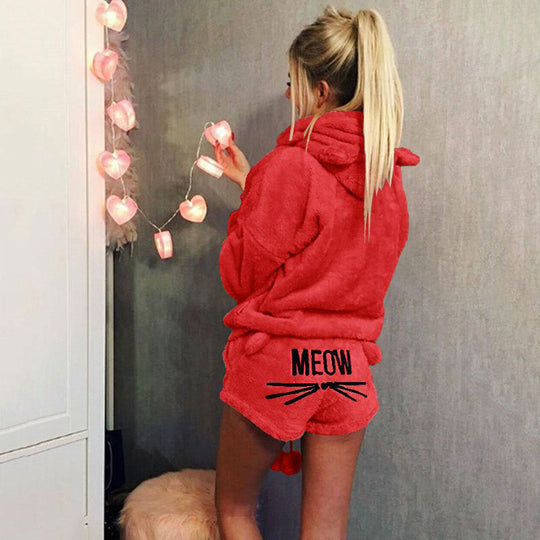 Heidi-Mode | Niedliches Fluffy Lounge Satz mit Katzenmotiven