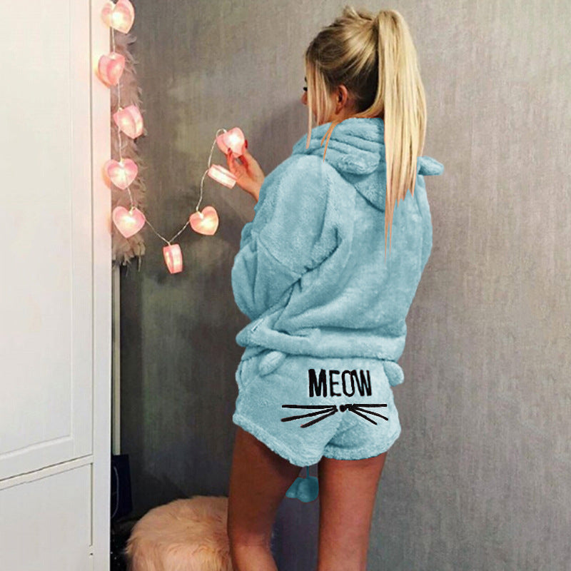 Heidi-Mode | Niedliches Fluffy Lounge Satz mit Katzenmotiven