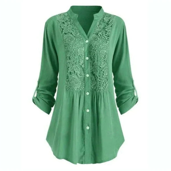 Heidi-Mode | Longline Spitzenknopfdown-Bluse für Frauen