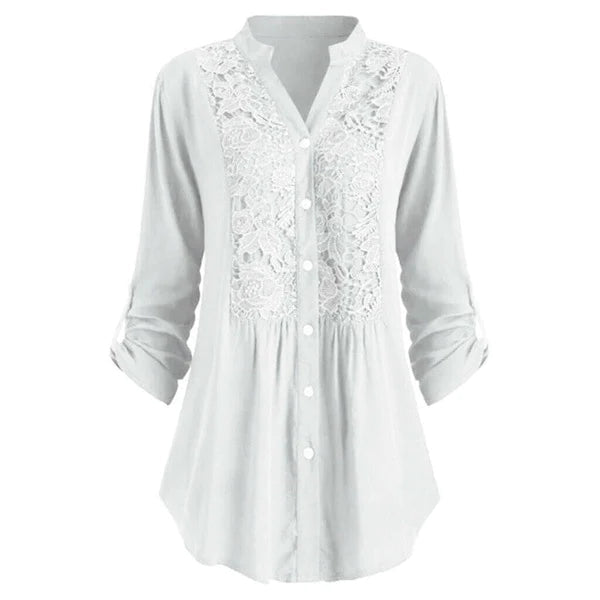 Heidi-Mode | Longline Spitzenknopfdown-Bluse für Frauen