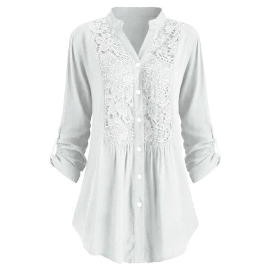 Heidi-Mode | Longline Spitzenknopfdown-Bluse für Frauen