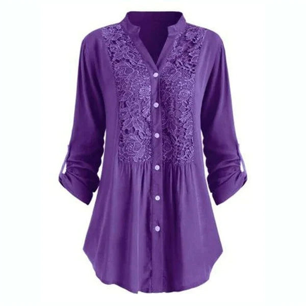 Heidi-Mode | Longline Spitzenknopfdown-Bluse für Frauen