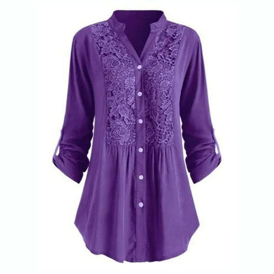 Heidi-Mode | Longline Spitzenknopfdown-Bluse für Frauen