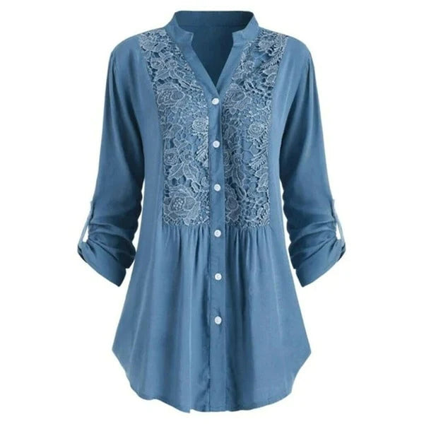 Heidi-Mode | Longline Spitzenknopfdown-Bluse für Frauen